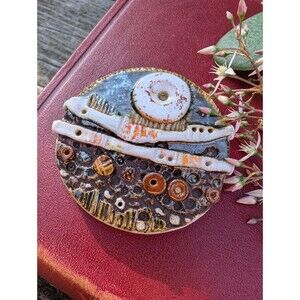 Vintage Artisan Ceramic Brooch; Earthy Abstract Pin